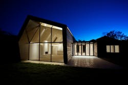 Precision Lighting&apos;s Discus LED fixtures integrate with eco-house architecture