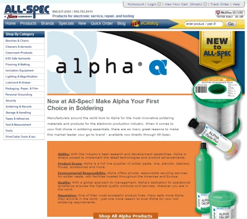 Alpha electronics soldering materials now available for online purchase through All-Spec