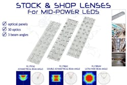 Khatod Stock &amp; Shop lenses offer optical arrays for mid-power LED-based lighting systems