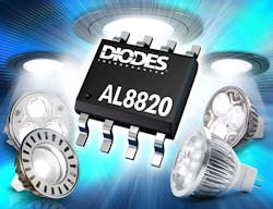 Diodes Incorporated AL8820 LED driver converter achieves switching frequency up to 1 MHz for non-dimmable MR16 lamps