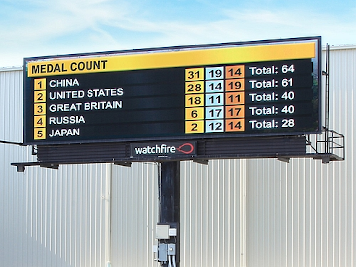 Watchfire RSS Feed updates digital billboards and signs with Olympic medal counts