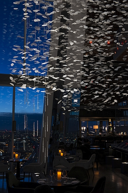 LED lamps light unique nature sculpture in London restaurant