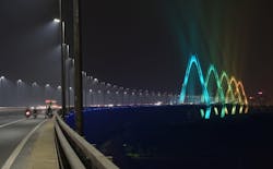 Philips architectural lighting turns modern Hanoi bridge into a colorful LED light display