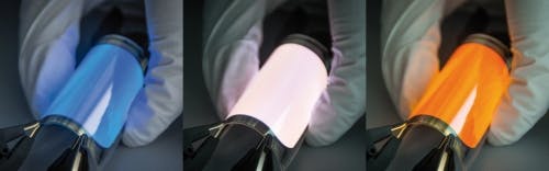 Fraunhofer will show its new flexible, color changing OLEDs next week. (Photo credit: Fraunhofer FEP.)