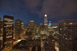 Salesforce Tower skyscraper crowned with six-floor LED facade lighting art project in San Francisco