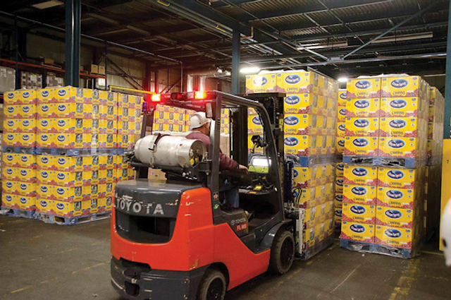 Asset tracking functions, which would integrate transmitters and additional programming into the SiteWorx networked lighting system, could keep tabs on equipment such as forklifts and ladders at Ocean Spray, saving facilities personnel precious time in coordinating logistics and maintenance tasks. (Photo credit: Ocean Spray.)