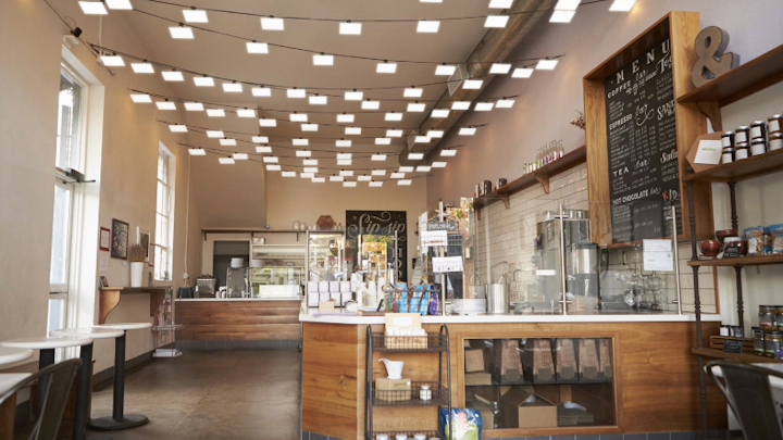 OLEDs providing interior ambience at a cafe. (Photo credit: Image courtesy of OLEDWorks website.)