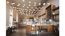 OLEDs providing interior ambience at a cafe. (Photo credit: Image courtesy of OLEDWorks website.)
