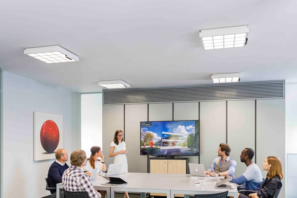 Philips LED luminaires embedded with Signify Trulifi 6002 technology provide light and data at Clearhout Communication in Ghent. (Photo credit: Image courtesy of Signify.)