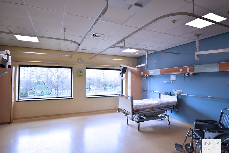 Koopman Interlight LED luminaires in rooms like this at University Medical Center (UMC) Utrecht will help keep tabs on wandering equipment while delivering many other insights. (Photo credit: All images courtesy of Ingy.)