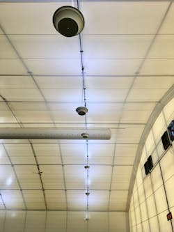 FIG. 2. Relatively-light Eclipse LED luminaires can be safely suspended from air domes. (Photo credit: Image courtesy of Green Arc Energy Advisors.)