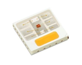 O novo módulo Luxeon Multicolor da Lumileds apresenta quatro LEDs monocromáticos para tratar da iluminação arquitetônica e de fachadas, além de aplicações de sinalização. (Crédito da foto: Imagem cortesia de Lumileds.)