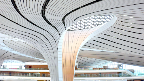 Osram LED downlights, in combination with natural daylight via skylights and windows, provides architectural illumination at Beijing Daxing. It’s not clear how much IoT the lighting delivers. (Photo credit: All images courtesy of Osram.)