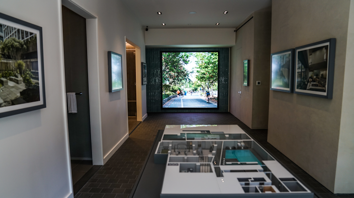 A large-scale immersive LED display by PixelFLEX enhances the home buying experience in a New York home builder's office. (Photo credit: Image courtesy of PixelFLEX.)