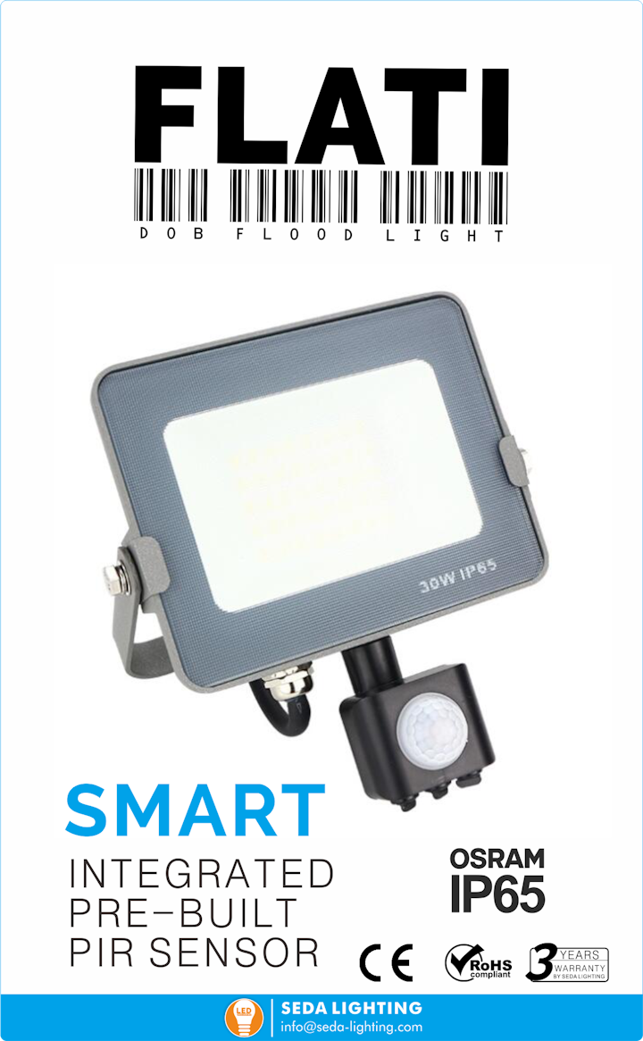 FLATI DOB LED Flood Light Equiped with integrated or Plug and Play PIR Sensor