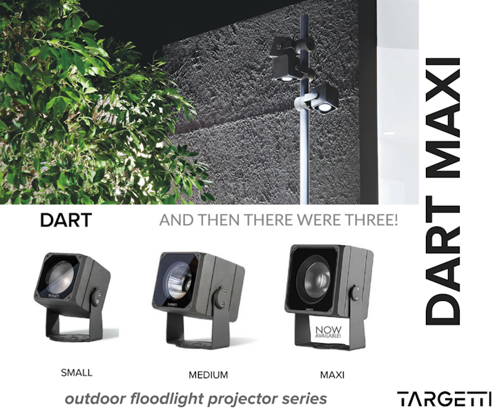 Targetti DART Series provides an alternative to cylinder shaped floodlight design.