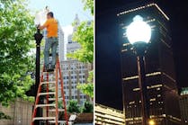 Technicians installing Crossroads LED luminaires