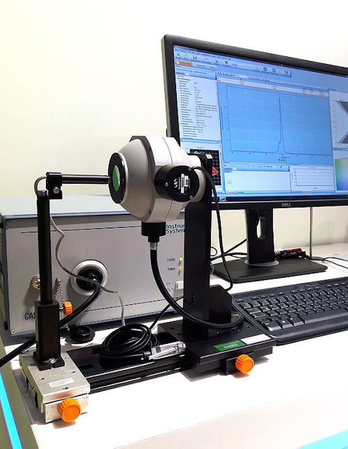 Measurement of narrow banded emissions, e.g. laser diodes or VCSELs, with CAS 140CT-HR array spectrometer and 100 mm integrated sphere.