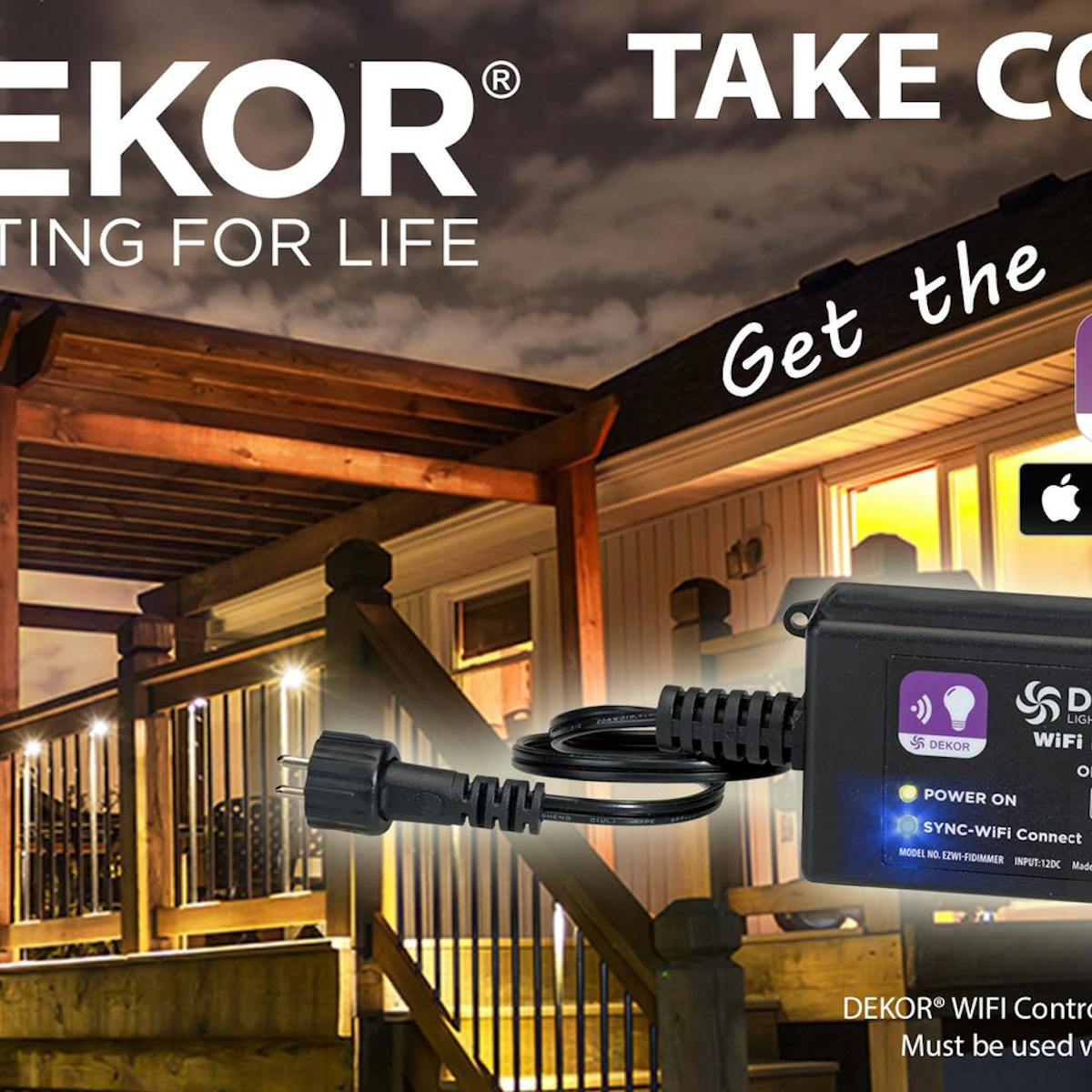 The EZ WiFi Controller is a lighting controller that connects to your Wi-Fi network and allows you control your DEKOR&circledR; lighting from your iPhone, iPad, or iPod touch.