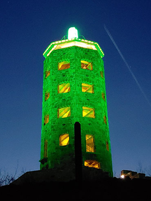 Enger Tower lit up at night using ControlBright