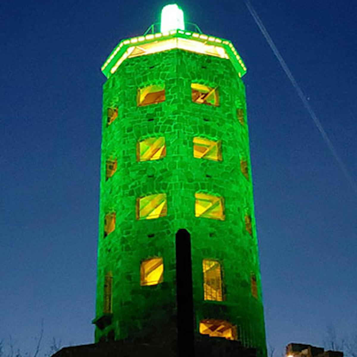 Enger Tower lit up at night using ControlBright