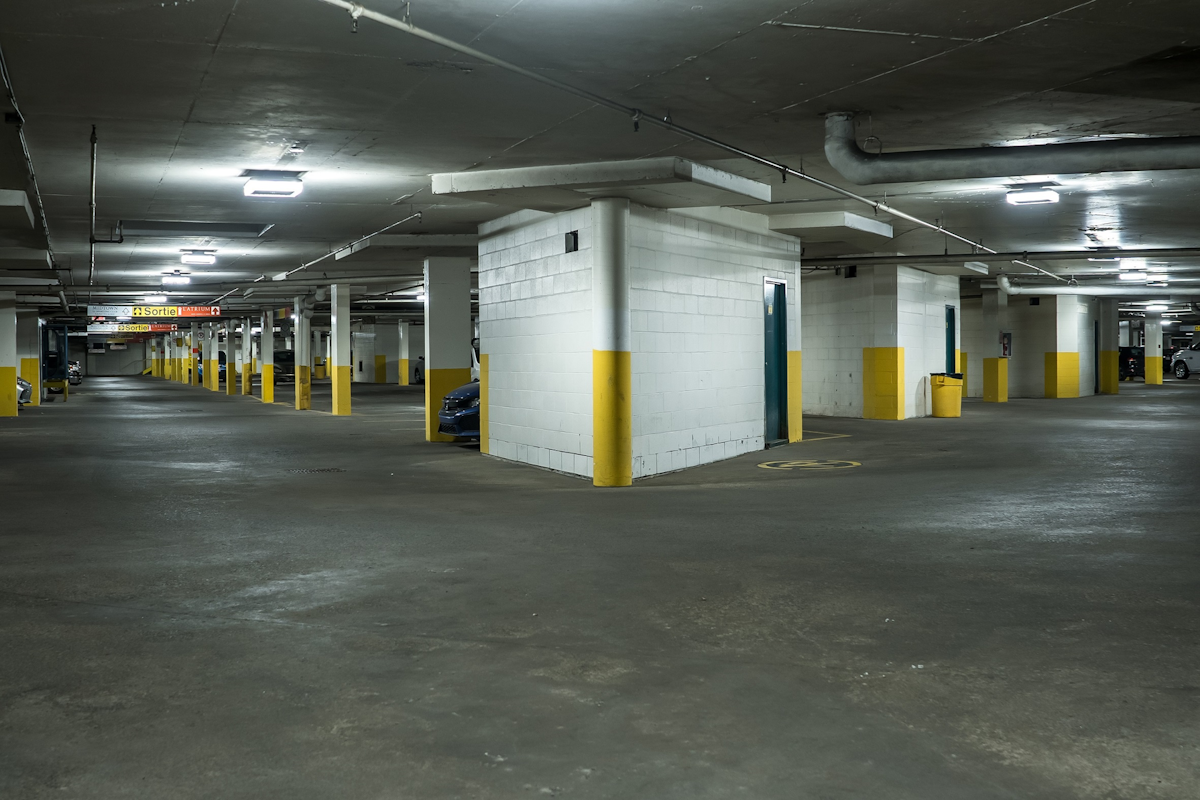 Underground parking garage lighting retrofit transforms space to