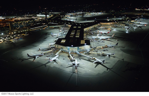 The remarkable uniformity and light quality of Musco’s TLC for LED™ virtually eliminates glare and off-site spill, enhancing operations for pilots, air traffic controllers, and ground staff. Photo: Musco Lighting