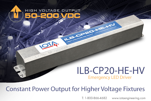 IOTA's 20-watt constant power emergency driver for 50-200Vdc LED applications