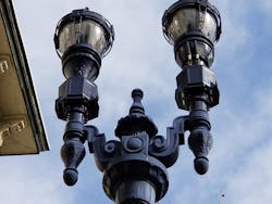 FIG. 1. More than 3000 street-light poles in San Diego, both decorative post-top and cobra-head, have wireless smart nodes with 360&deg; cameras. (Photo credit: Image courtesy of Maury Wright.)
