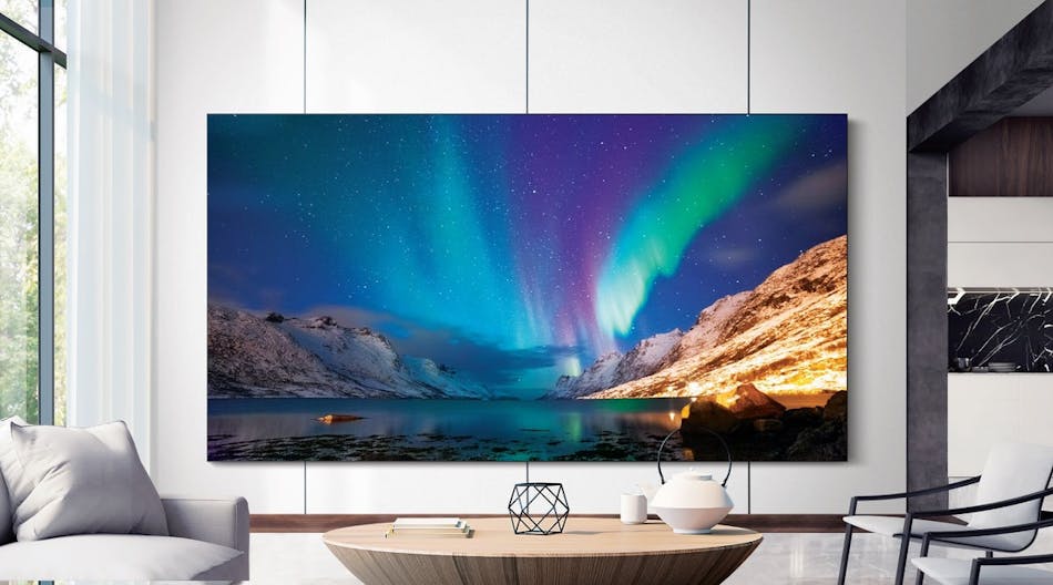 FIG. 1. Samsung&rsquo;s The Wall micro-LED TV again gets &ldquo;oohs and ahhs,&rdquo; but the company is selling few of the pricey units. (Photo credit: Image courtesy of Samsung.)