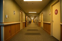 The Pacific Northwest National Laboratory (PNNL) has shared results of senior care-center study in which tunable solid-state lighting (SSL) was utilized in control and intervention scenarios. In this photo, nighttime corridor lighting was set at 2700K and dimmed to 20% output to gather data on its effect on residents’ sleeping and activity patterns. (Photo credit: Image courtesy of the Pacific Northwest National Laboratory/US Department of Energy Solid-State Lighting Program.) The Pacific Northwest National Laboratory (PNNL) has shared results of senior care-center study in which tunable solid-state lighting (SSL) was utilized in control and intervention scenarios. In this photo, nighttime corridor lighting was set at 2700K and dimmed to 20% output to gather data on its effect on residents’ sleeping and activity patterns. (Photo credit: Image courtesy of the Pacific Northwest National Laboratory/US Department of Energy Solid-State Lighting Program.)