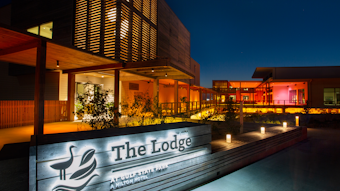 A warm-orange glow, via Ketra LED lights, bathes Alabama’s Lodge at Gulf State Park to help protect sea turtles from over-exposure to blue-rich white light at night, which can disrupt hatchlings’ initial trek to the sea (Photo credit: Image courtesy of The Lodge at Gulf State Park.)