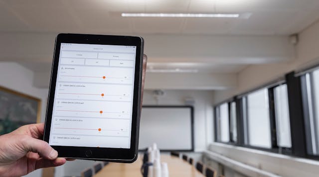 Osram&rsquo;s HubSense aids in commissioning a connected lighting project in a Danish office building, relying on Bluetooth Mesh for wireless programming and control of LED luminaires. (Photo credit: Image courtesy of Osram.)