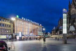 The global slowdown is giving Signify more time to talk to customers about IoT lighting, an area that the entire lighting industry would like to see catch on. Above you see the central train station in Cologne, Germany, a city where Signify has been involved in a long-term connected lighting and smart metropolis initiative. (Photo credit: Image courtesy of Signify.)