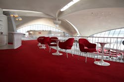 The TWA Flight Center hotel combines the original 60s aesthetic with modern wireless controls and custom, Bluetooth-enabled LED luminaires featuring Xicato light engines. (Photo credit: Image courtesy of Xicato.)