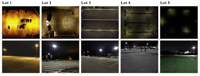 The Lighting Research Center (LRC) investigated various aspects of parking-lot lighting in a scaled physical model, testing uniformity, average illuminance, and CCT. (Photo credit: Image courtesy of the Lighting Research Center at Rensselaer Polytechnic Institute.)