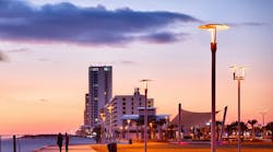 In a project at the seaside town of Gulf Shores, AL, Luminis Maya luminaires use amber LEDs and glare shields to protect local sea turtles from light that could disrupt their migratory path to the ocean. (Photo credit: Image courtesy of Luminis.)