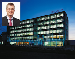 Zumtobel&rsquo;s IoT and lighting controls arm, Tridonic, has appointed Hugo Rohner as its CEO beginning today, May 1. (Photo credits: Tridonic Headquarters, Dornbirn, Austria by Jam Meier; available in the public domain via Wikimedia Commons; https://commons.wikimedia.org/wiki/File:Tridonicgebaeude.jpg. Hugo Rohner image courtesy of Tridonic.)