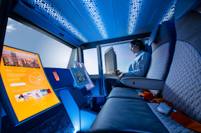FIG. 1. Autonomous vehicles offer abundant opportunities for integrating interior LEDbased solid-state lighting (SSL) to enhance the passenger experience with customizable color, brightness, and intensity to suit their preferences, mood, and wellbeing. (Photo credit: Image rendering courtesy of Rinspeed via Osram Opto Semiconductors.)