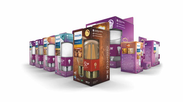In this new line of packaging boxes for Signify&rsquo;s Philips bulbs, the openings are nothing but air, yet they are sturdy, Signify said. (Photo credit: Image courtesy of Signify.)