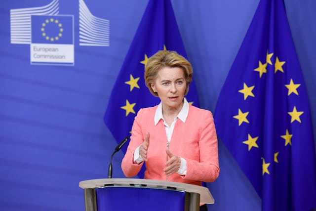 EC president Ursula von der Leyen has called the Green Deal &ldquo;Europe&rsquo;s man on the moon moment.&rdquo; The LIA would settle for a sensor in a luminaire. (Photo credit: File photo by Etienne Ansotte, courtesy of European Commission. Source: https://audiovisual.ec.europa.eu/en/photo/P-042826~2F00-05.)