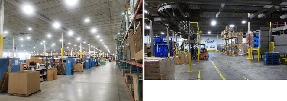 New industrial projects utilize Bluetooth Mesh to simplify commissioning of connected lighting systems in the Yamaha engine warehouse (left) and Crystal bottled water plant (right). Partners supplying the projects include Silvair, McWong, Fulham, PentaLux, and others. (Photo credits: Images courtesy of Silvair.)