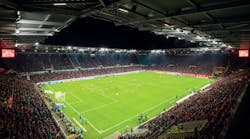 The LED experience continues its advance into sports-lighting projects. At the Opel Arena in Mainz, Germany, 220 Thorn Lighting LED luminaires and a DMX control system enable the FSV Mainz 05 Football Club venue to improve broadcast quality as well as visibility for players and on-site spectators. (Photo credit: Image courtesy of Thorn Lighting, a Zumtobel business unit.) The LED experience continues its advance into sports-lighting projects. At the Opel Arena in Mainz, Germany, 220 Thorn Lighting LED luminaires and a DMX control system enable the FSV Mainz 05 Football Club venue to improve broadcast quality as well as visibility for players and on-site spectators. (Photo credit: Image courtesy of Thorn Lighting, a Zumtobel business unit.)