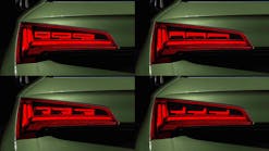 These are some of the different &ldquo;signatures&rdquo; available through Audi&rsquo;s &ldquo;digital OLED&rdquo; tail light, with high light and dark contrasts. (Photo credit: Image courtesy of Audi MediaCenter.)