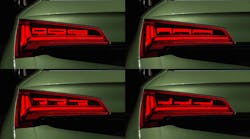 These are some of the different “signatures” available through Audi’s “digital OLED” tail light, with high light and dark contrasts. (Photo credit: Image courtesy of Audi MediaCenter.) These are some of the different “signatures” available through Audi’s “digital OLED” tail light, with high light and dark contrasts. (Photo credit: Image courtesy of Audi MediaCenter.)