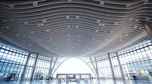 Shown are just some of the Osram luminaires at the Shenzhen World Exhibition Center, which makes considerable use of natural light as well as artificial. (Photo credit: Image courtesy of Osram.)