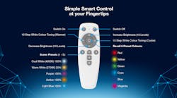 This remote control supports all the rudimentary smart features that you might want in your home lighting like colors, temperatures, brightness &mdash; no hub required. Some of the fancier stuff requires an app, but still flies hub-less. (Photo credit: Image courtesy of Aurora Lighting.)
