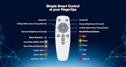 This remote control supports all the rudimentary smart features that you might want in your home lighting like colors, temperatures, brightness &mdash; no hub required. Some of the fancier stuff requires an app, but still flies hub-less. (Photo credit: Image courtesy of Aurora Lighting.)