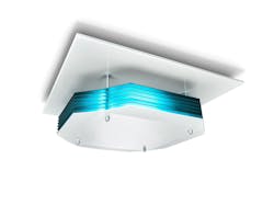 Signify&rsquo;s ceiling-mounted air purifier points UV-C radiation upwards at air circulating through the gap between the unit and the ceiling.