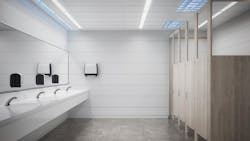 FIG. 1. A public restroom in a setting like a school can utilize mercury-lamp-based UV-C fixtures for surface disinfection. Photo credit: Image courtesy of Cooper Lighting Solutions.